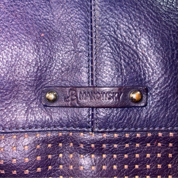 B. MAKOWSKY Purple Full Leather Large Flat Shoulder Hobo Tote Hand Bag Zip - Picture 3 of 11